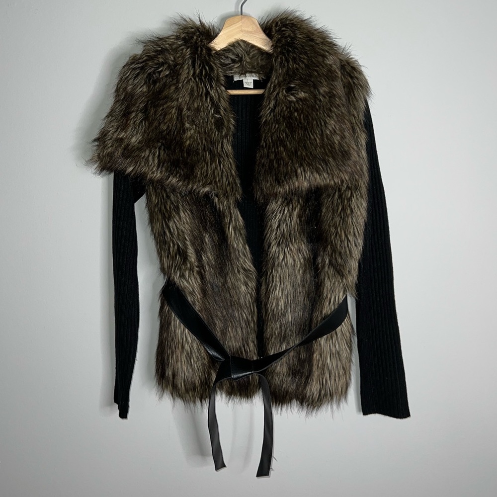 Women’s Boston Proper Belted Faux Fur Vest Jacket Size XS